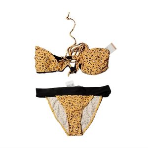 NWT Sugar Coast Yellow Leopard Print Bikini Size Large